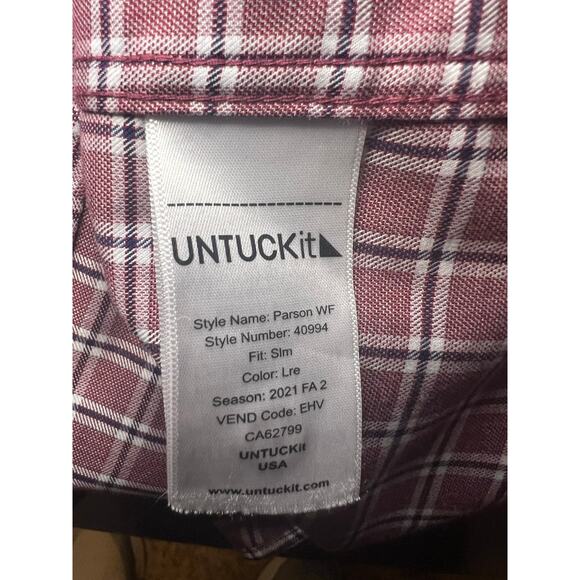 UNTUCKit Parson WF Slim Fit Mauve Plaid Shirt - Medium - Picture 5 of 7